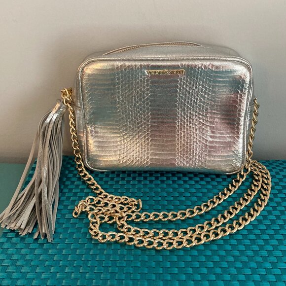 Victoria's Secret Metallic Snakeskin Crossbody Bag with Tassel and Gold Chain - Picture 4 of 12